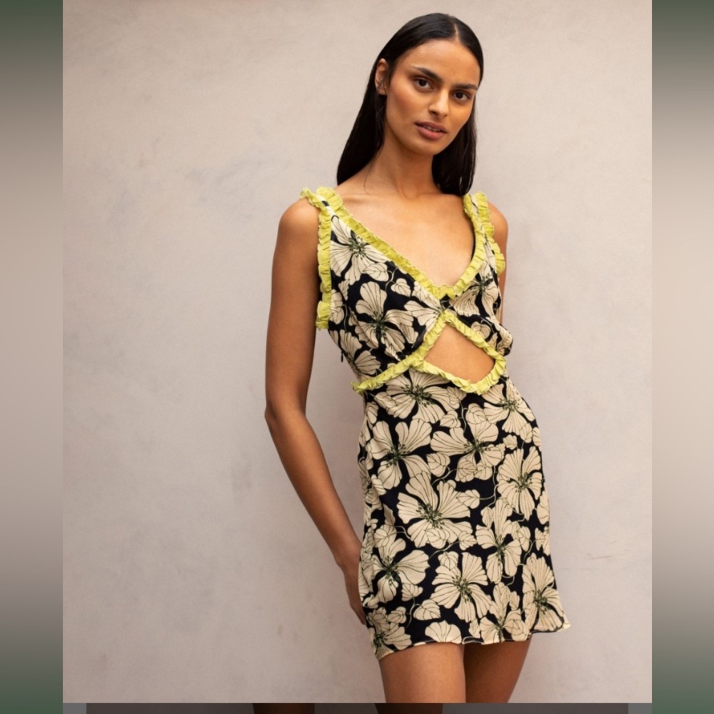 DE LA VALI Olive floral print mini dress